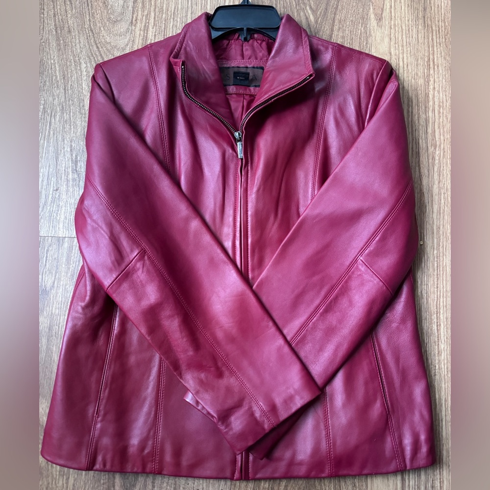 Women’s Siena Red Cherry Large Zip up leather Jacket